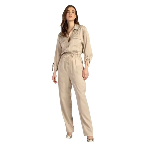 Adrienne Vittadini Pants - Vintage Adrienne Vittadini Silk Jumpsuit Neutral Utility Safari Boho 90’s Romper
